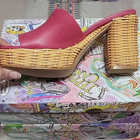 Jeffrey Campbell Magda Fuchsia Woven Heel Mules Leather Boho